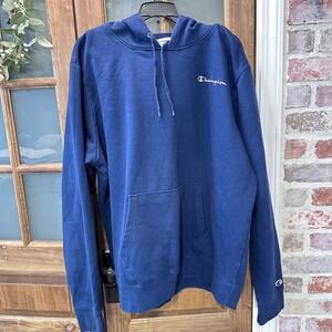 Champion Mens Pullover Hoodie Athletic Navy Blue Embroidered Logo XL Fall 2022